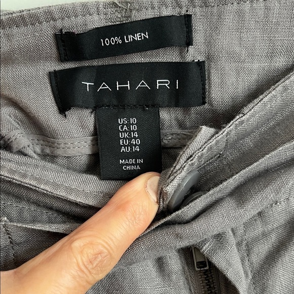TAHARI Gray Women's High Waist Straight Leg Linen Trousers, Size 10 - Picture 3 of 13
